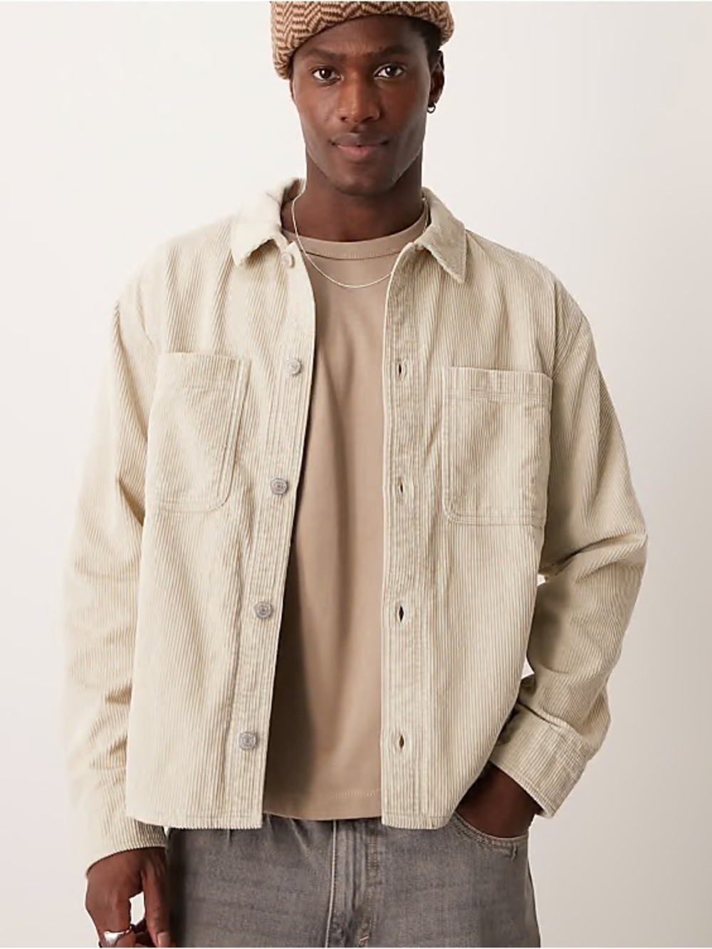 Abercrombie & Fitch Corduroy Workwear Shirt Jacket Overshirt Beige Medium